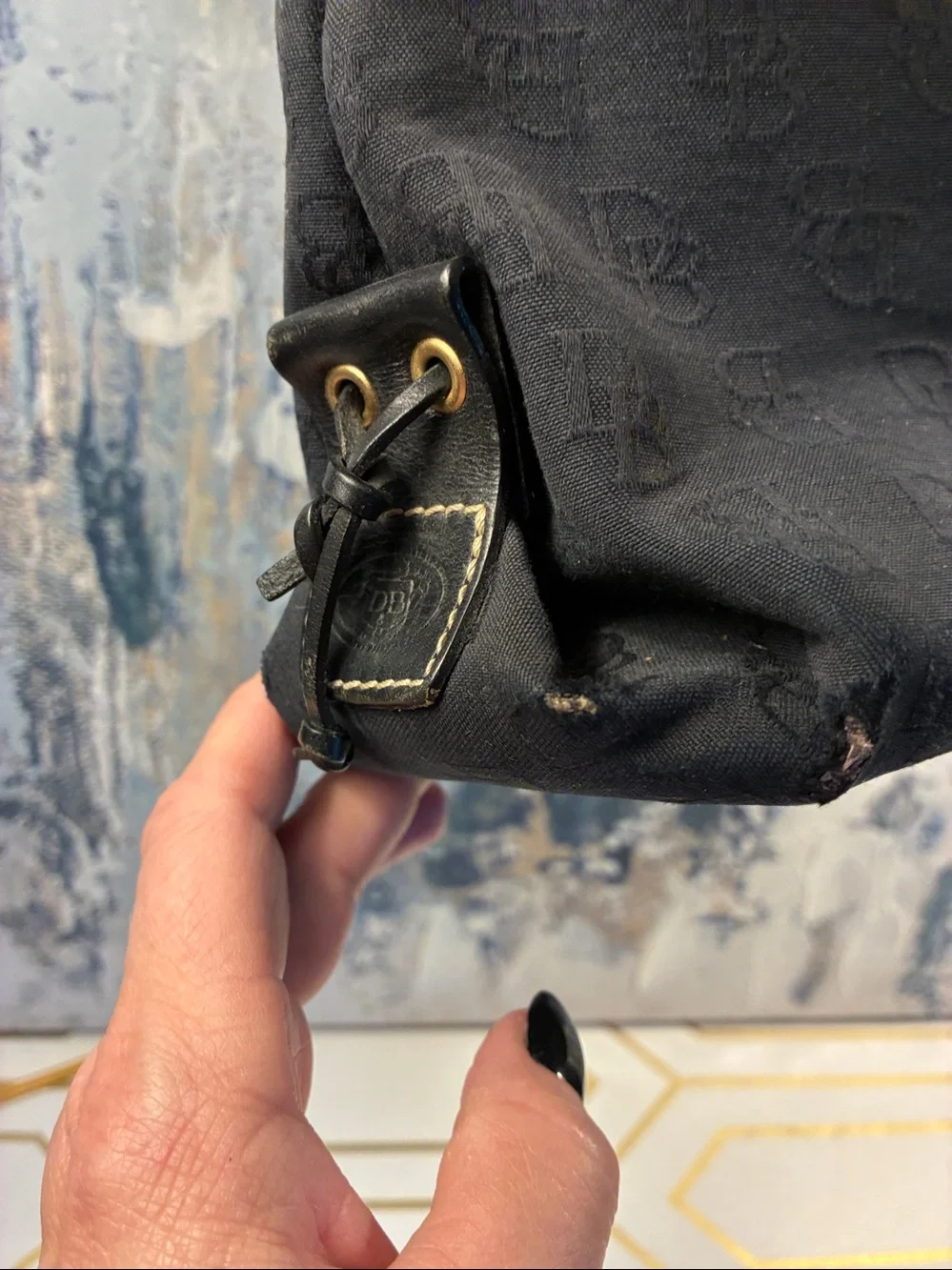 Vintage Dooney & Bourke Black  Designer Monogram Tote Bag - Satchel